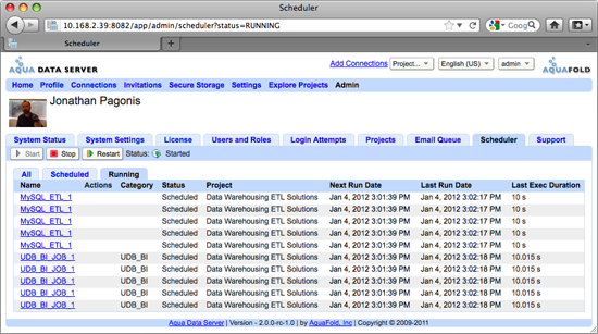 Aqua Data Server - System Administrator - Scheduler - Running Jobs tab