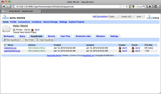 Aqua Data Server - Helloworld Project - AquaScripts