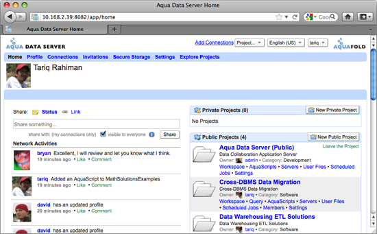 Aqua Data Server - User Home - non admin user