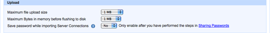 Aqua Data Server - System Settings - Upload
