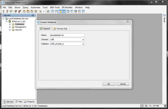 Aqua Data Server - Database Creation