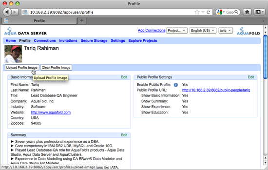 Aqua Data Server - User Profile - Upload Profile Image