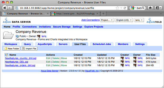 Aqua Data Server - Project - User Files