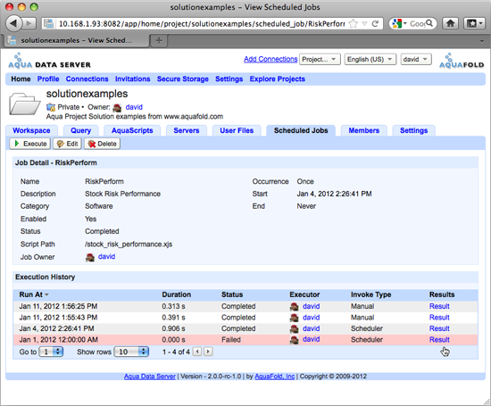 Aqua Data Server - Project - Scheduled Job - Detail - Failed