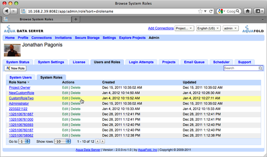 Aqua Data Server - System Users - System Role - Delete