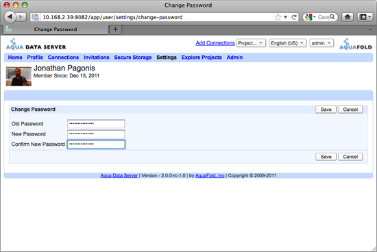Aqua Data Server - Admin - Changing Password
