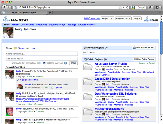 Aqua Data Server - User Home