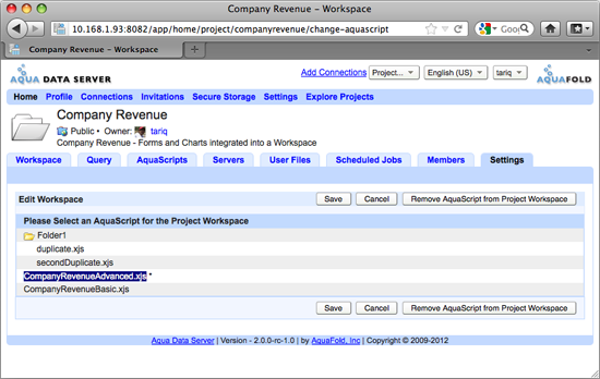 Aqua Data Server - Project - Settings - Change Project Workspace