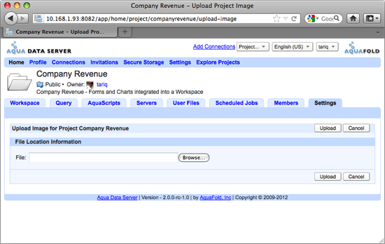 Aqua Data Server - Project - Settings - Upload Project Image