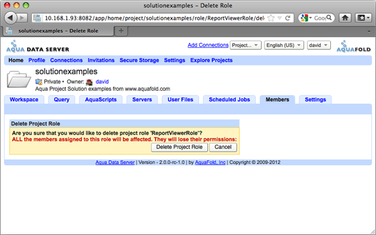 Aqua Data Server - Project - Role Management - Delete Role Confirmation